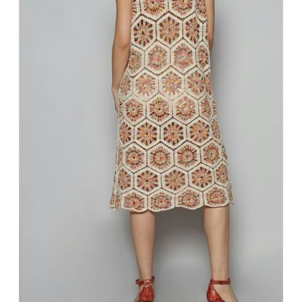 435 - POL Crochet Hexagon Midi Dress/Coverup in Cream and Pink - Picture 4 of 4